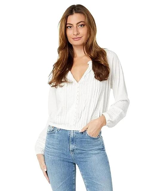 Embroidered Peasant Lace Trim Top