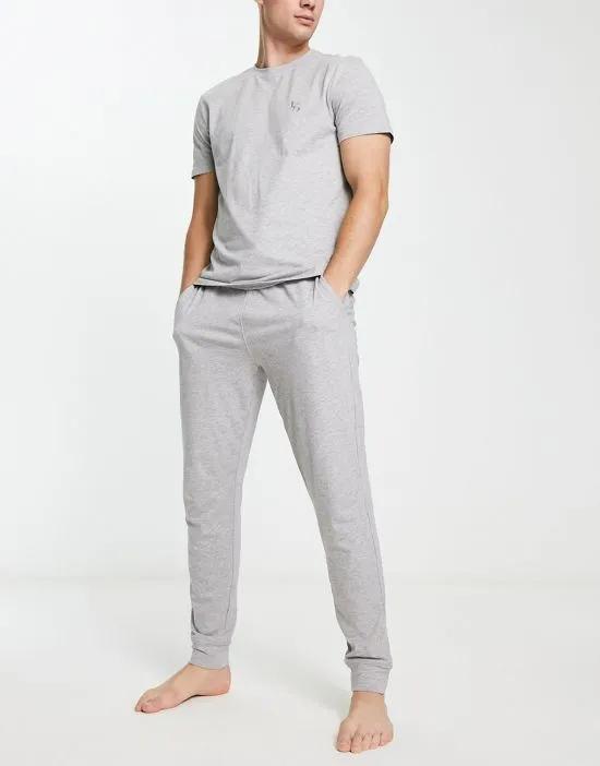 embroidered sweatpants pajama set in light gray