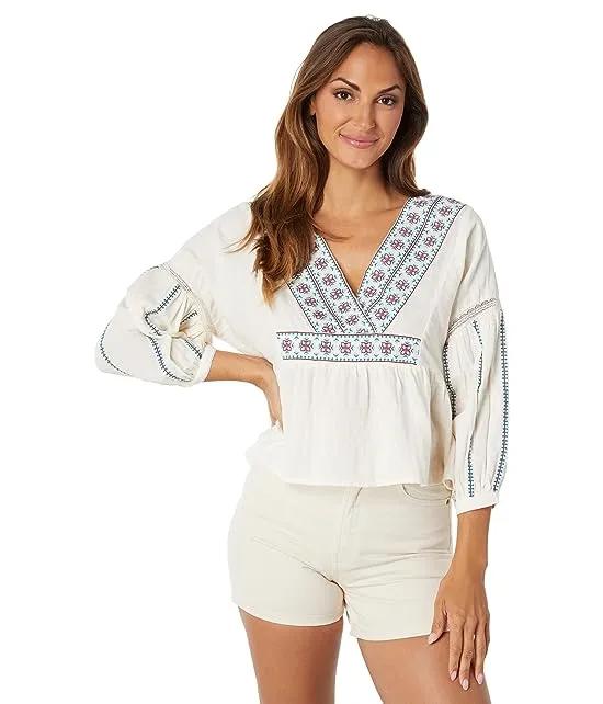 Embroidered V-Neck Peasant Blouse