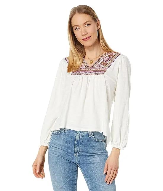 Embroidered V-Neck Peasant Top