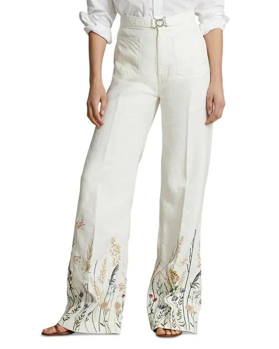 Embroidered Wide Leg Pants
