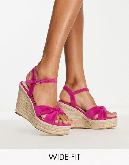 espadrille wedge sandals in hot pink micro