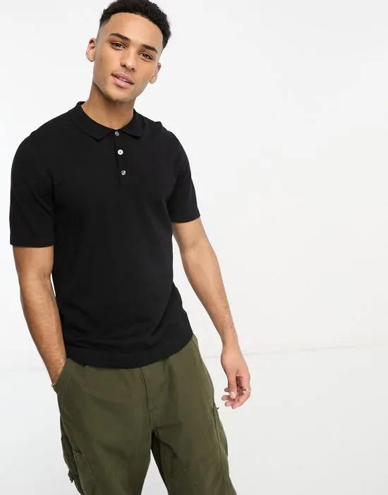 Essentials knitted polo in black