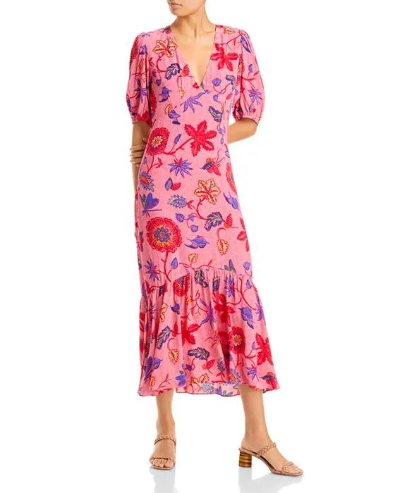 Ester Floral Print Elbow Sleeve Midi Dress