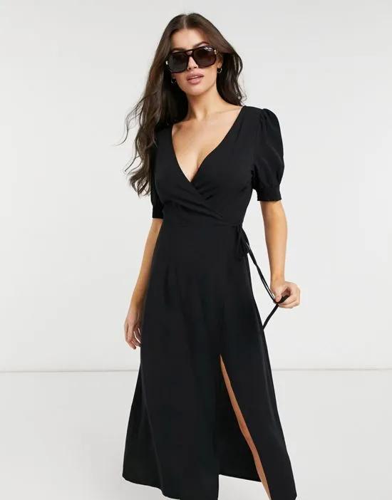 Exclusive beach wrap dress in black