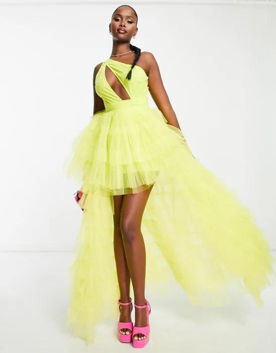 Exclusive embellished cut-out tulle maxi dress in lime