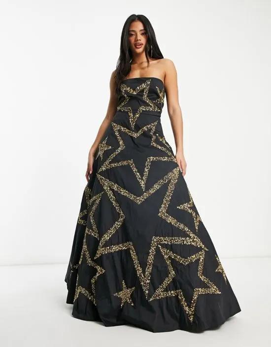 exclusive embellished star maxi dress in black