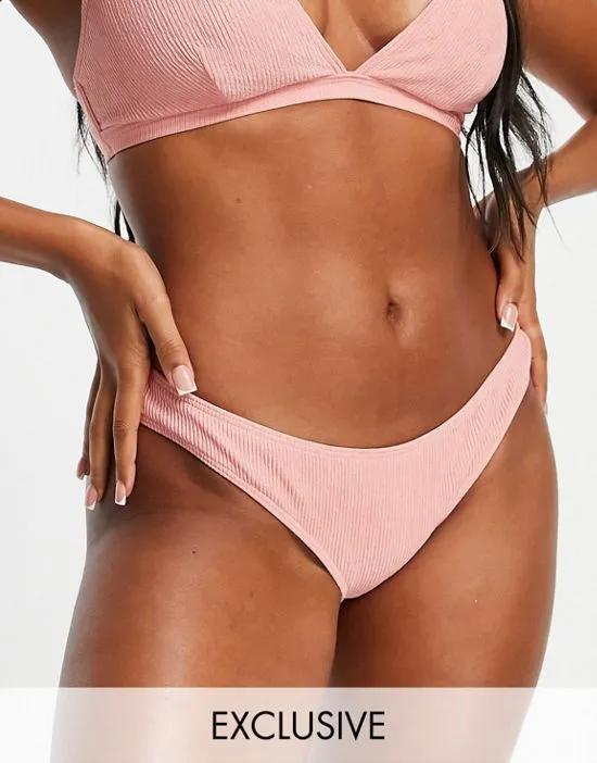 Exclusive high leg bikini bottom in pink rib