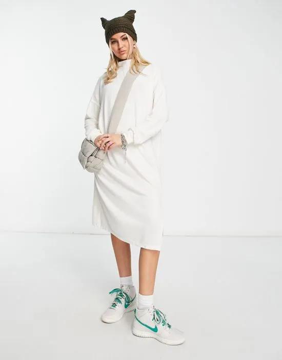 exclusive high neck midi sweater dress with side slit in cream