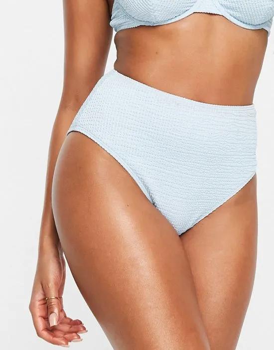 Exclusive mix and match high waist bikini bottom in baby blue crinkle