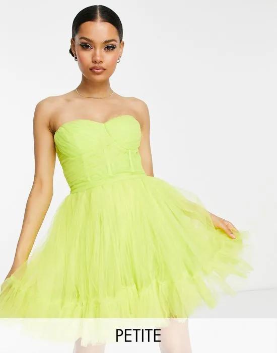 exclusive wrapped corset tulle mini dress in lime