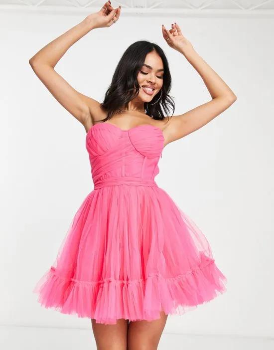 exclusive wrapped corset tulle mini dress in pink
