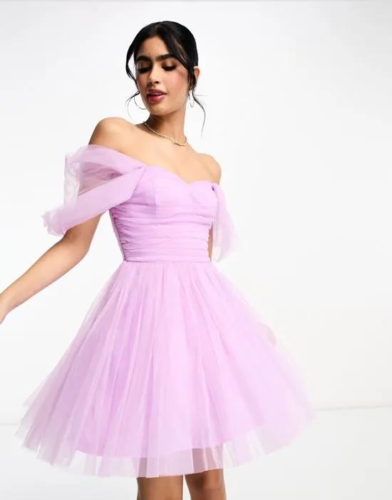 exclusive wrapped tulle mini dress in lilac