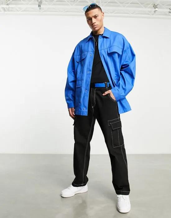 extreme oversized shacket in blue