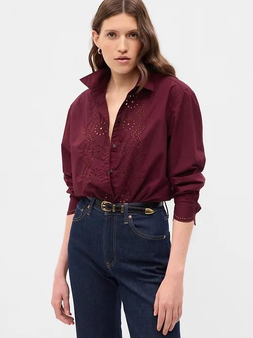 Eyelet Cropped Shirt
