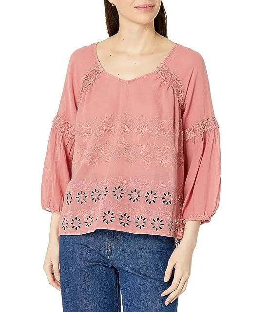 Eyelet Embroidered Peasant Top