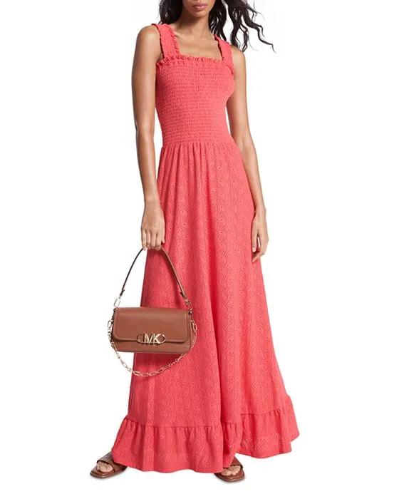Eyelet Smocked Maxi Dress