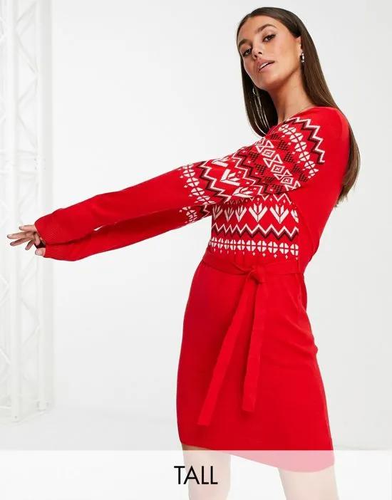 Fairisle Christmas sweater dress with tie