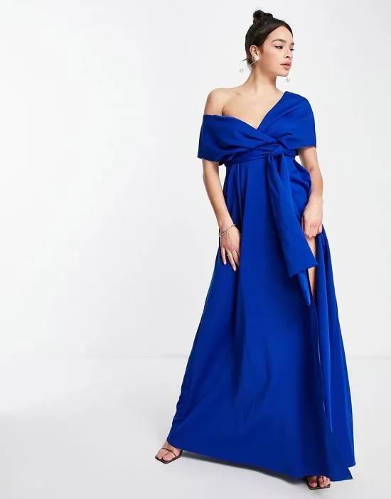 fallen shoulder maxi dress in royal blue