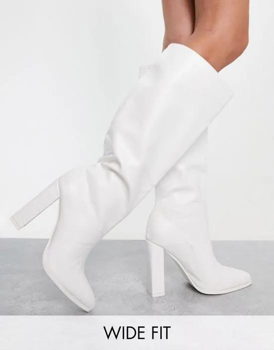 Far Away knee high boots in white croc