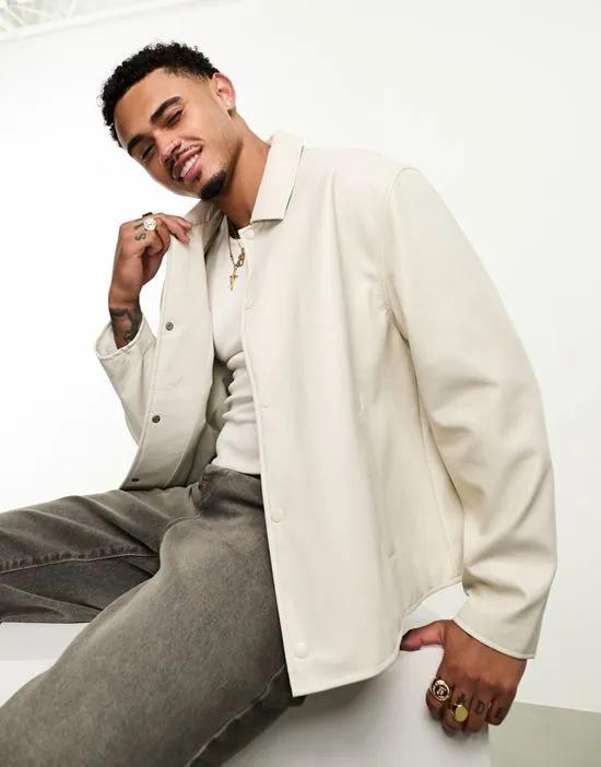 faux leather coach jacket in ecru