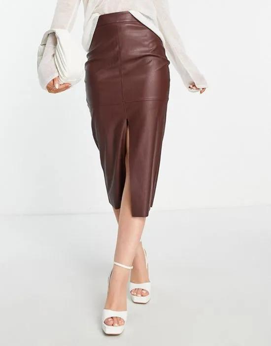 faux leather croc midi skirt in chocolate