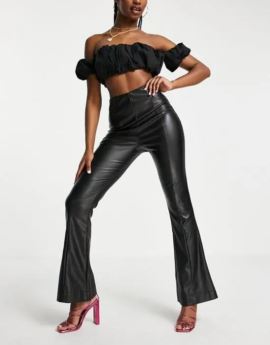 faux leather flared pants in black