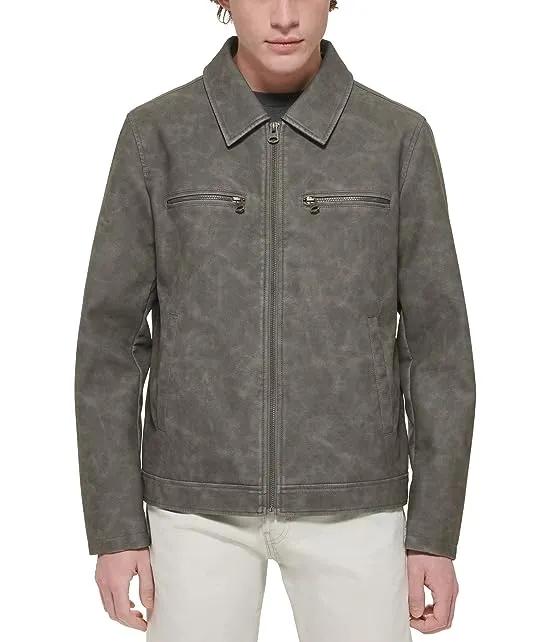 Faux Leather Jacket w/ Laydown Collar