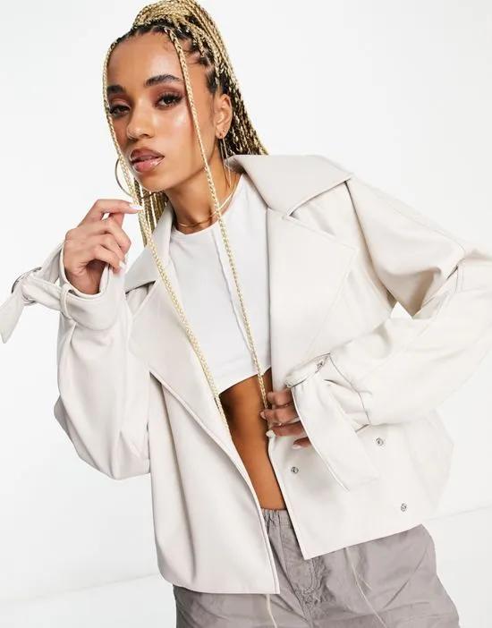 faux leather moto jacket in neutral