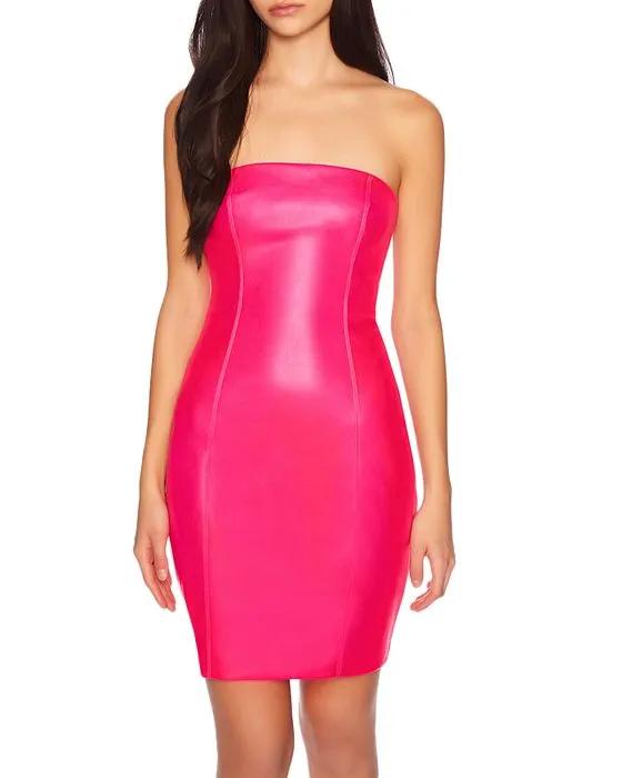 Faux Leather Strapless Dress