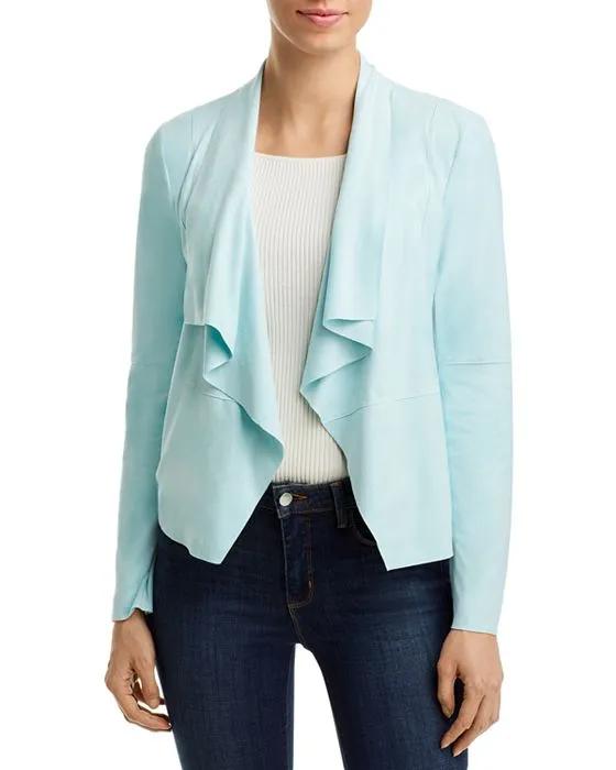 Faux-Suede Drape-Front Jacket