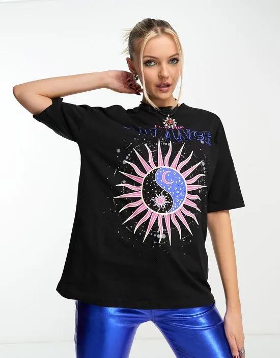 'find the balance' zodiac motif t-shirt in black