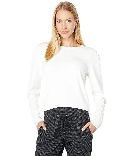 Fine Gauge Knits Crew Neck Sweater with Ruched Sleeve Detail