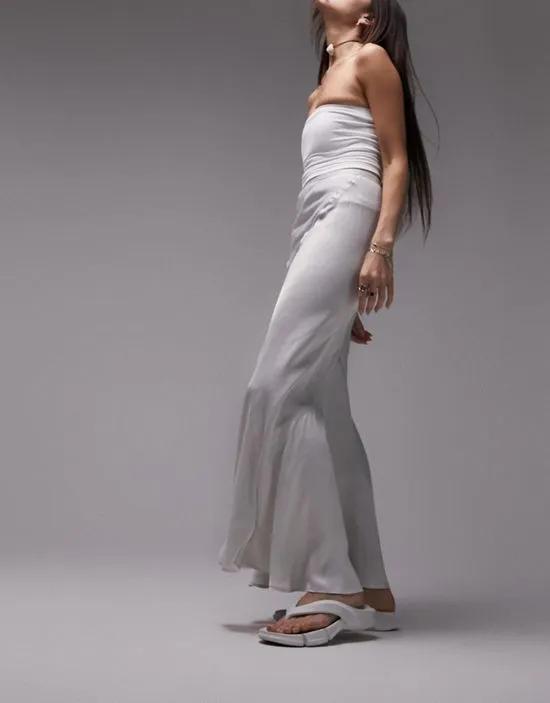 fishtail midi skirt in light gray