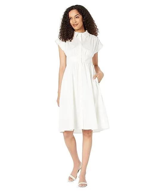 Fit-and-Flare Belted Midi Dress with Collar & Placket