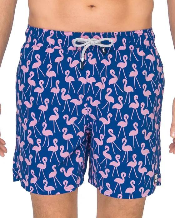 Flamingo Print Swim Trunks