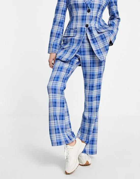 flare suit pants in blue check