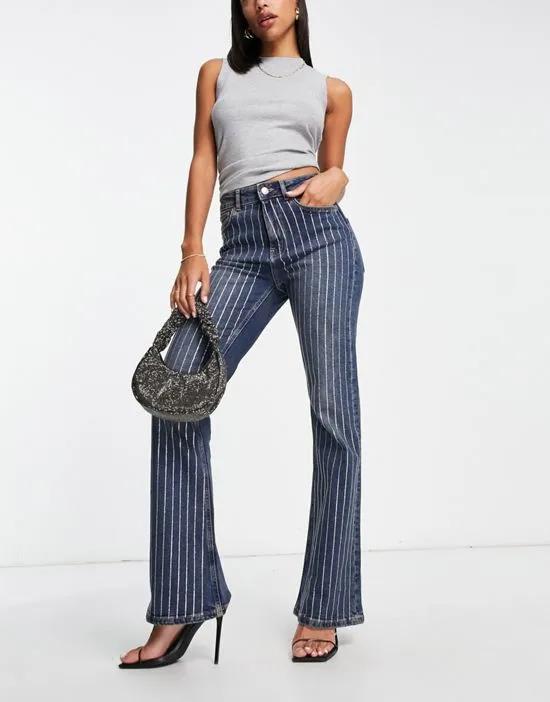 flared jeans with diamante pinstripe in blue