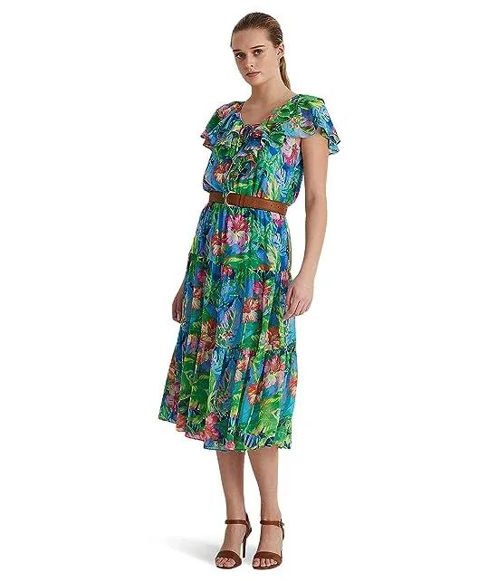 Floral Crinkle Georgette Tiered Dress