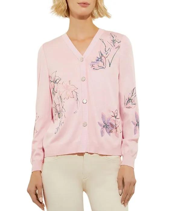 Floral Embroidered Button Front Cardigan