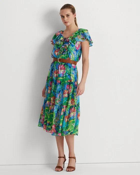 Floral Flutter Sleeve Tiered Dress