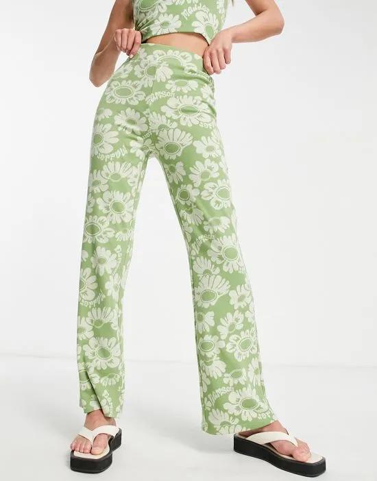 floral knit pants in green - part of a set