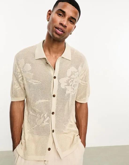 floral knit shirt in ecru