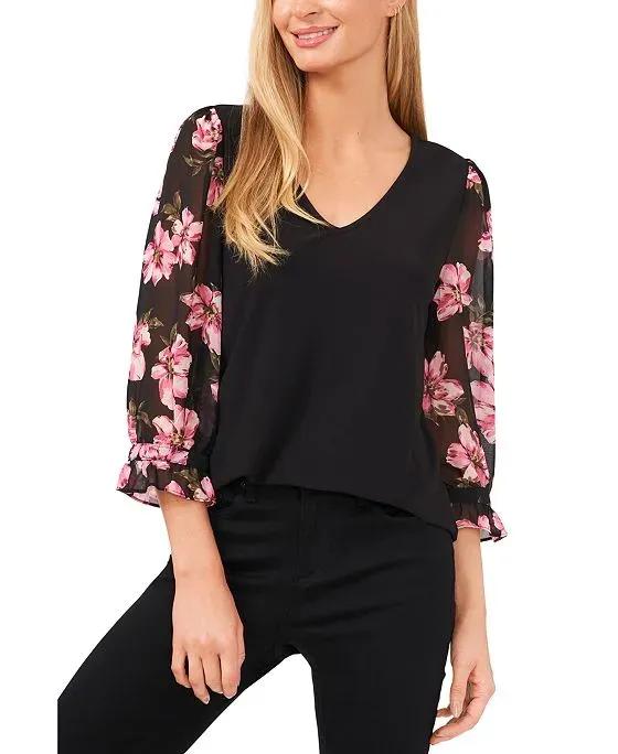 Floral-Sleeve Blouse