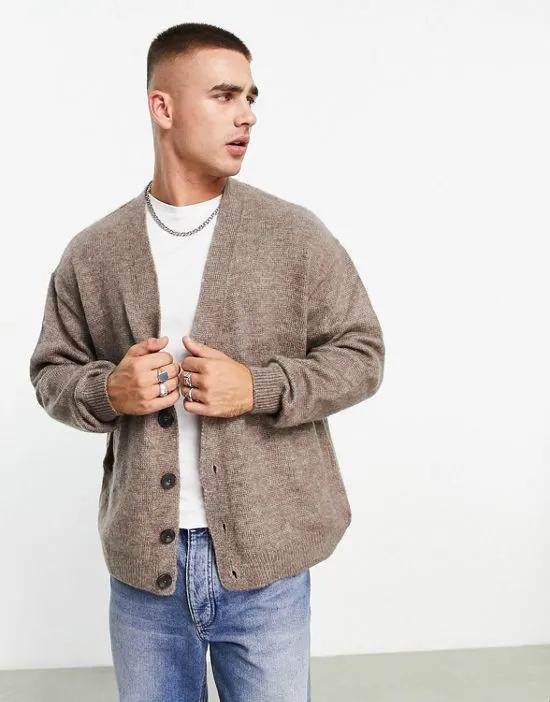 fluffy knit cardigan in beige