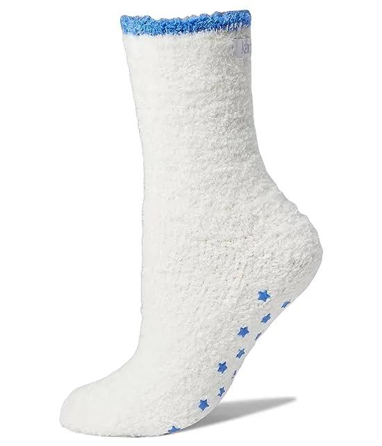 Fluffy Solid Sock with Blue Star Grippers