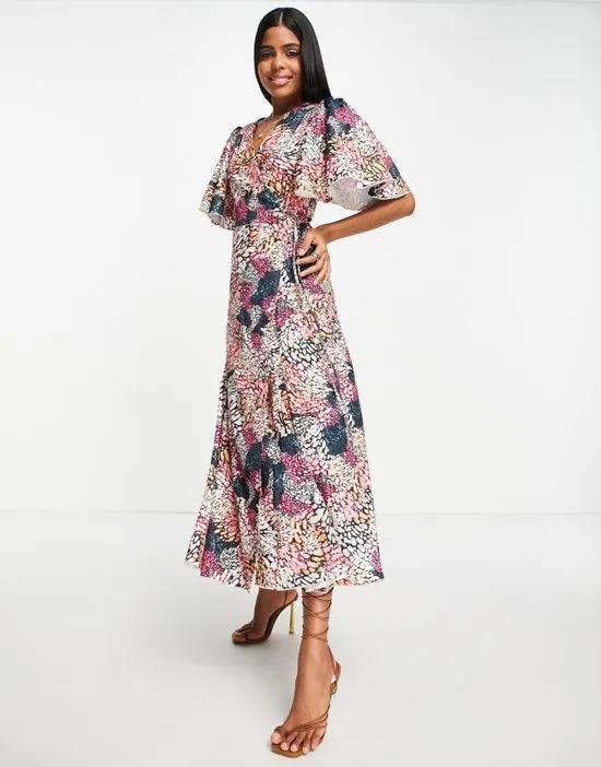 flutter sleeve maxi dress in ditsy floral