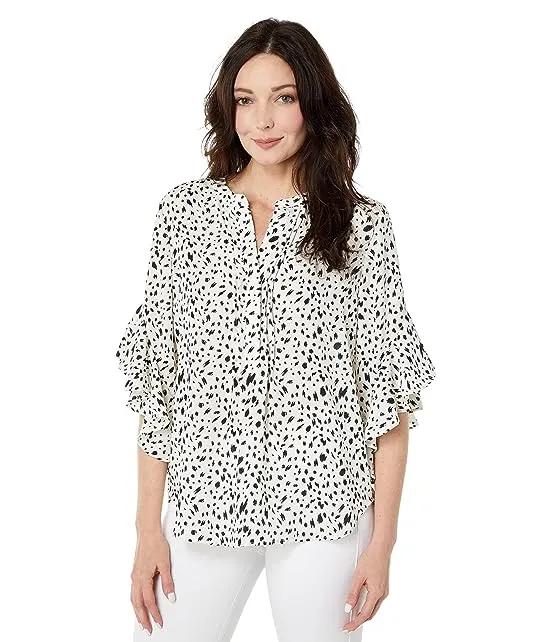 Flutter Sleeve Pin Tuck Front Animal Etch Henley