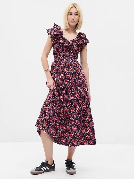 Flutter Sleeve Smocked Midi Dress