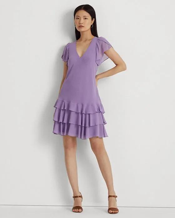 Flutter Sleeve Tiered Dress